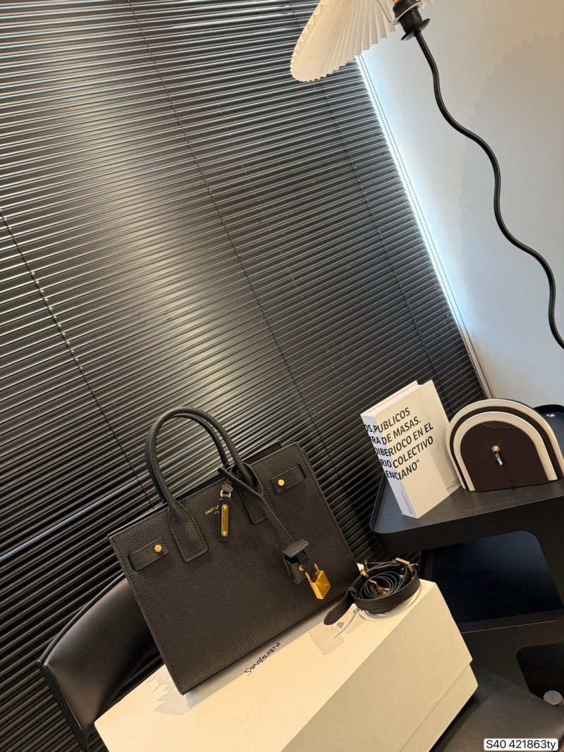 YSL Accordion Structured Tote Bag - Black view