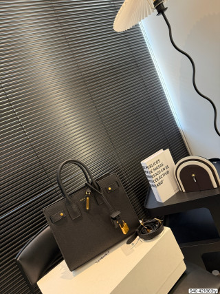 YSL Accordion Structured Tote Bag - Black view 3
