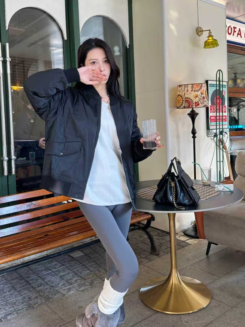 Black Oversized Bomber Jacket with Ribbed Cuffs view