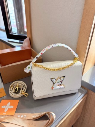 LV Twist Denim Medium Handbag White view 1