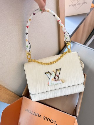 LV Twist Denim Medium Handbag White view 3