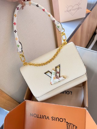 LV Twist Denim Medium Handbag White view 7