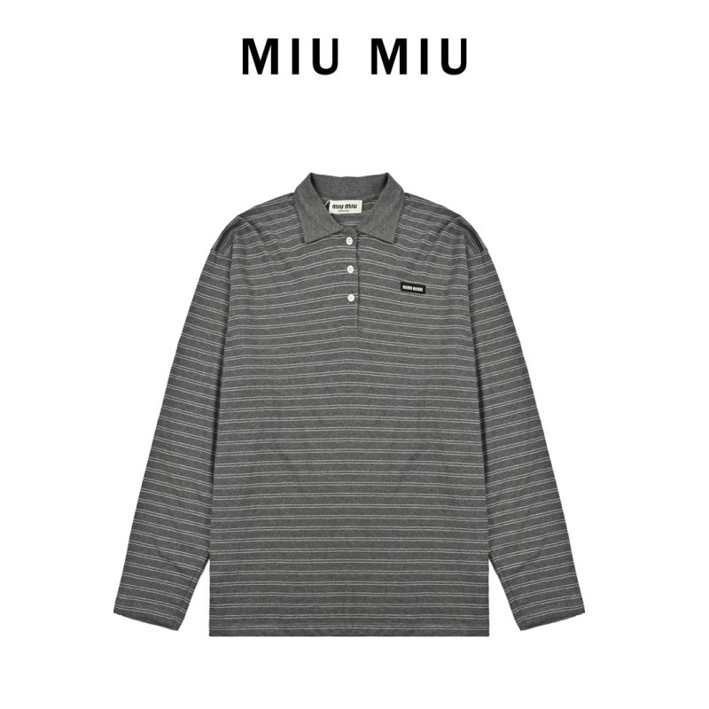 Stone Island Grey Striped Long Sleeve Polo Shirt view