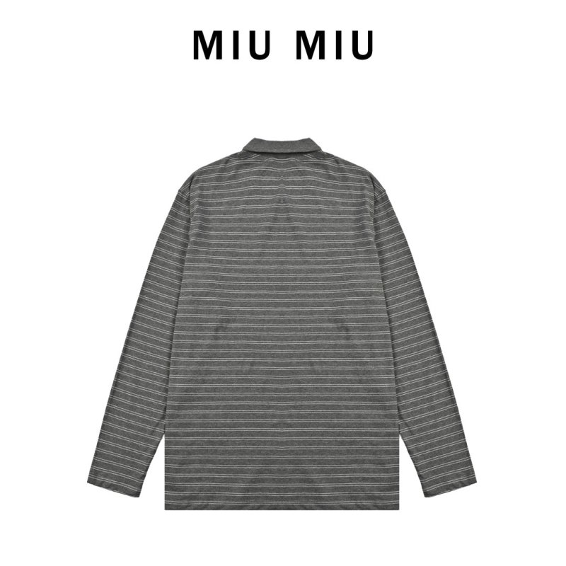 Stone Island Grey Striped Long Sleeve Polo Shirt view