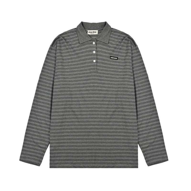 Stone Island Grey Striped Long Sleeve Polo Shirt view