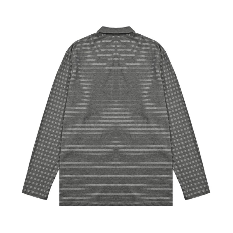 Stone Island Grey Striped Long Sleeve Polo Shirt view