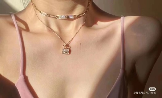 Hermès Crystal Lock Pendant Gold Necklace view 2