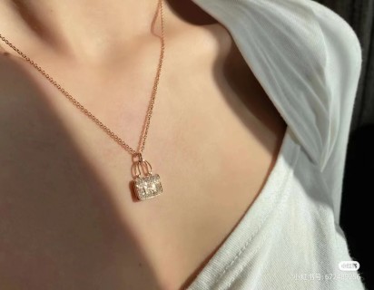 Hermès Crystal Lock Pendant Gold Necklace view 5