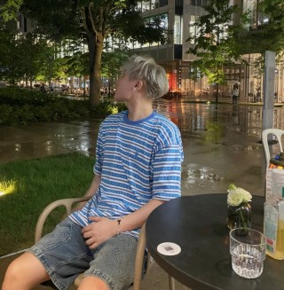 Blue & White Striped Short Sleeve T-Shirt view 4