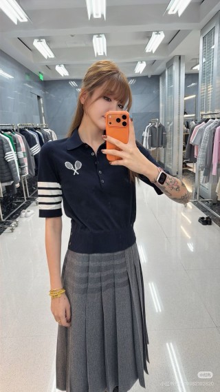 Navy Racket Emblem Polo Shirt with Stripe Sleeves view 3