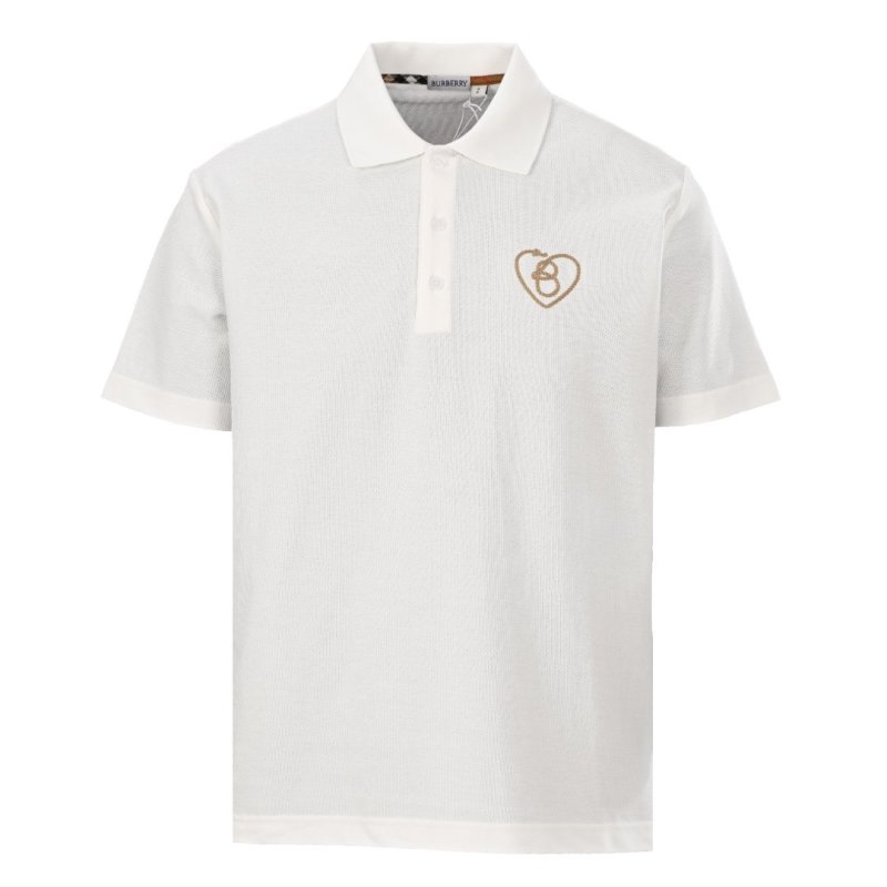 White Short Sleeve Polo Shirt with Heart Embroidery view