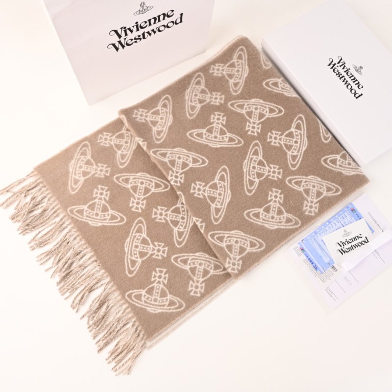 Vivienne Westwood Saturn Orb Print Cashmere Wool Scarf Beige