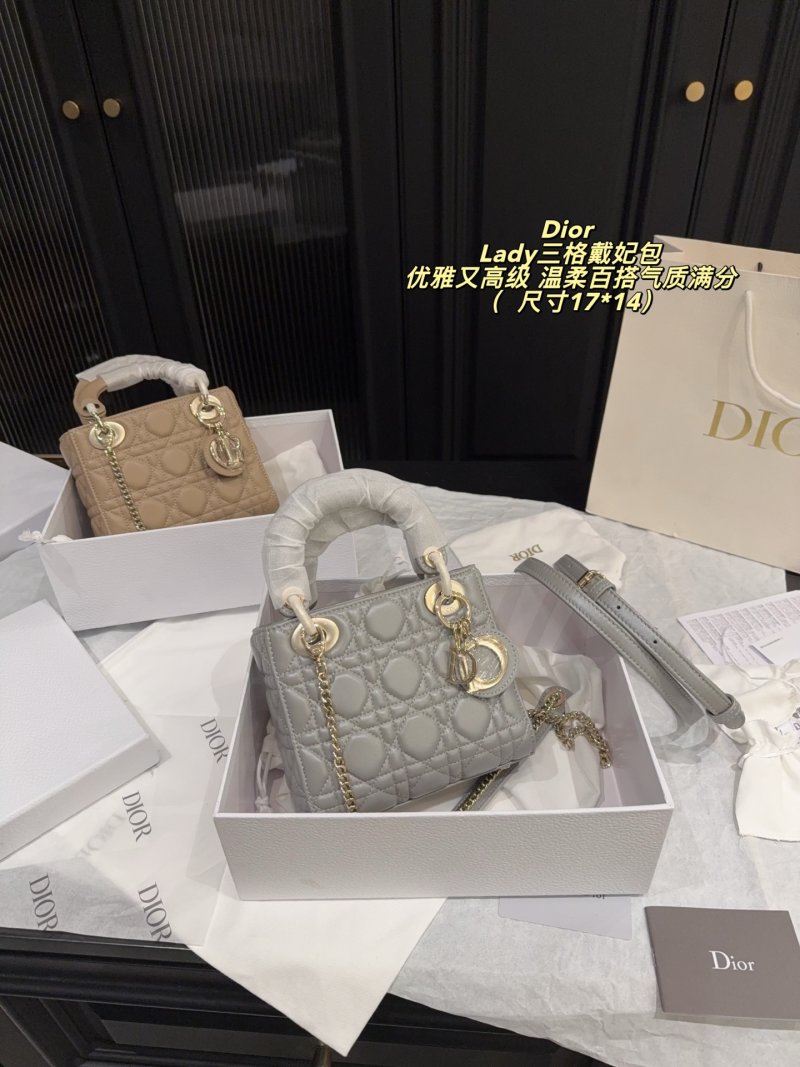 Dior Lady Dior Three-Grid Quilted Tote Pearl Grey