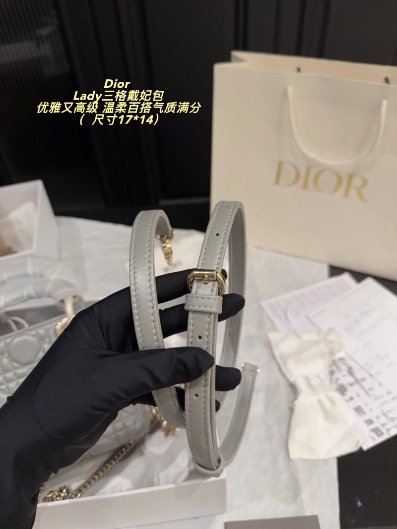 Dior Lady Dior Three-Grid Quilted Tote Pearl Grey view