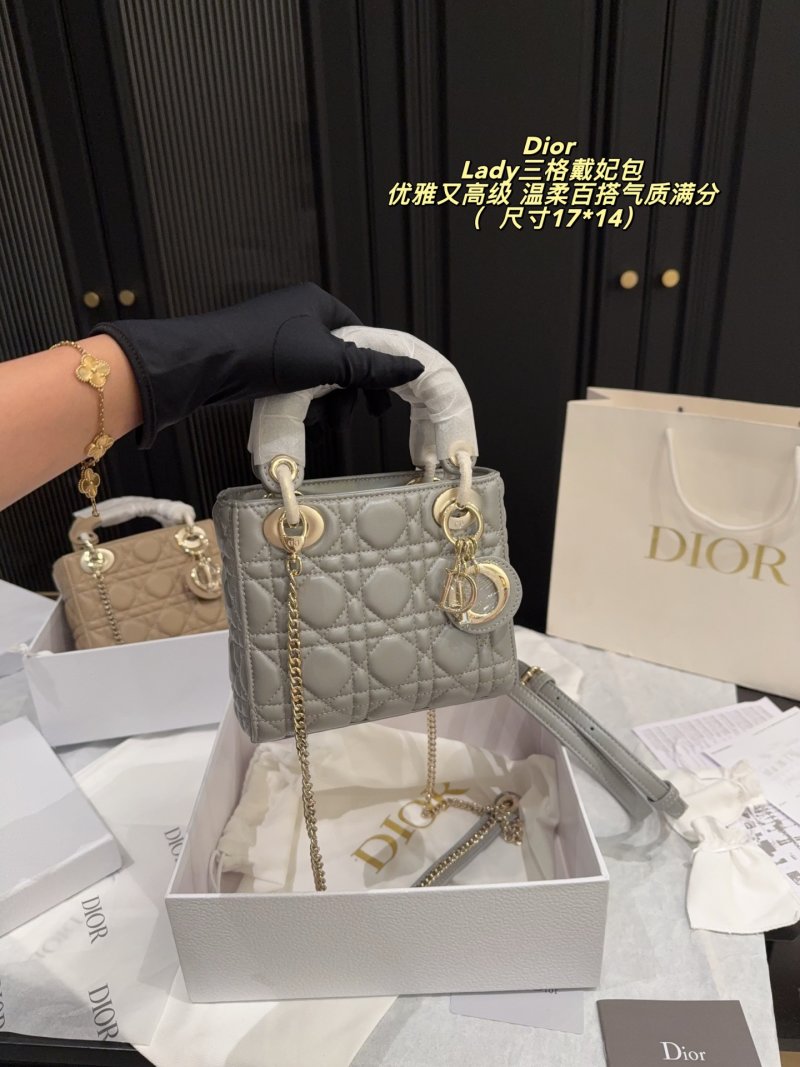 Dior Lady Dior Three-Grid Quilted Tote Pearl Grey view