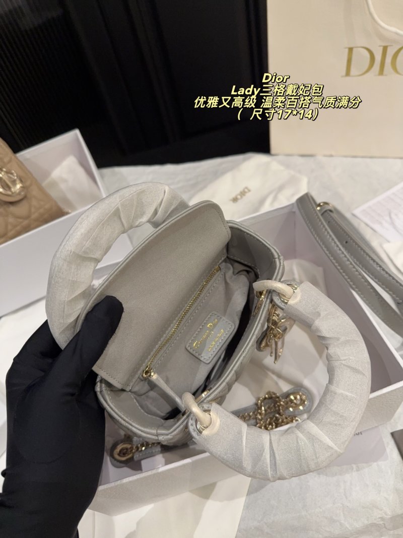 Dior Lady Dior Three-Grid Quilted Tote Pearl Grey view