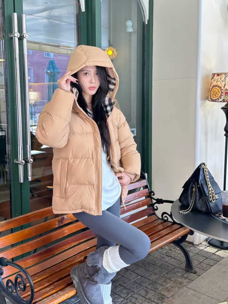 Beige Puffer Down Jacket with Hood
