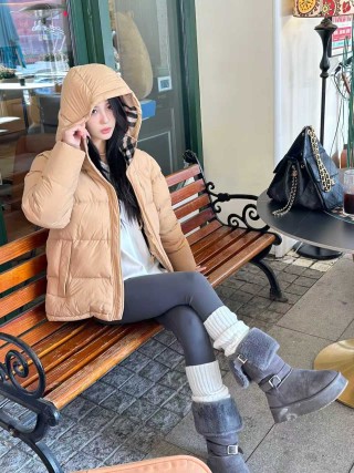Beige Puffer Down Jacket with Hood view 2