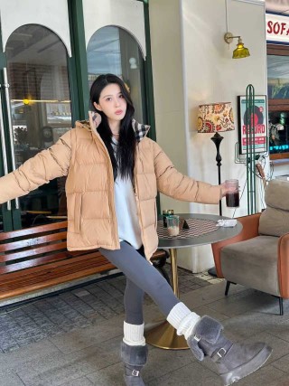 Beige Puffer Down Jacket with Hood view 4