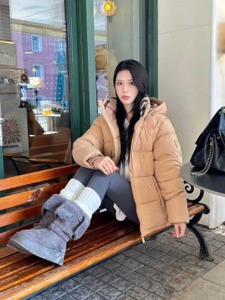 Beige Puffer Down Jacket with Hood view 5