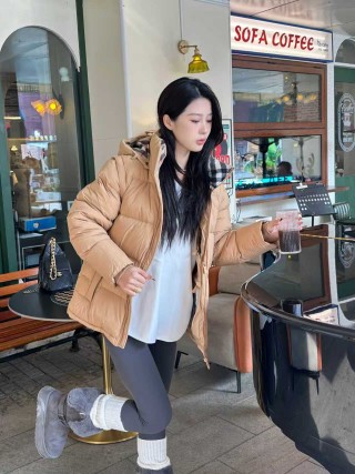 Beige Puffer Down Jacket with Hood view 8