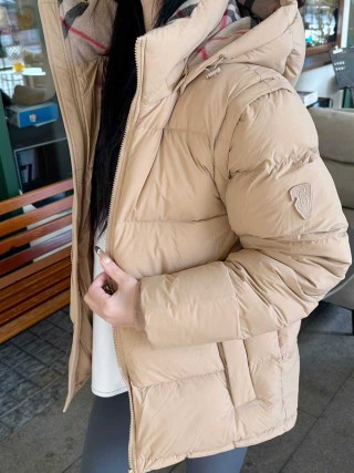 Beige Puffer Down Jacket with Hood view 9