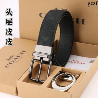Coach Signature Black Leather Belt with Silver Buckle view 2