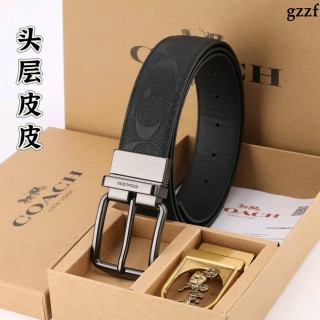 Coach Signature Black Leather Belt with Silver Buckle view 3