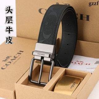 Coach Signature Black Leather Belt with Silver Buckle view 4