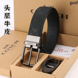 Coach Signature Black Leather Belt with Silver Buckle view 6