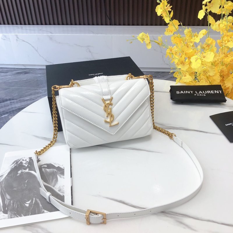Saint Laurent College Mini White Quilted Leather Crossbody Bag