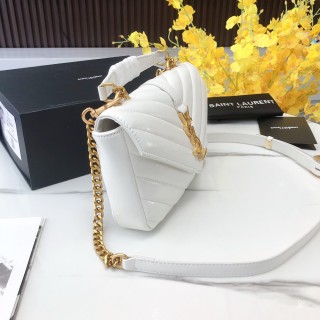 Saint Laurent College Mini White Quilted Leather Crossbody Bag view 2