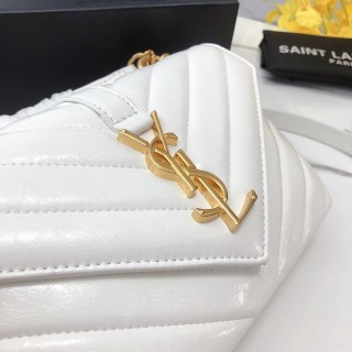Saint Laurent College Mini White Quilted Leather Crossbody Bag view 3