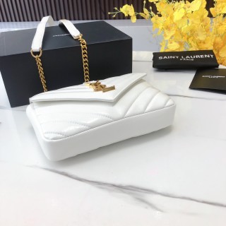 Saint Laurent College Mini White Quilted Leather Crossbody Bag view 4