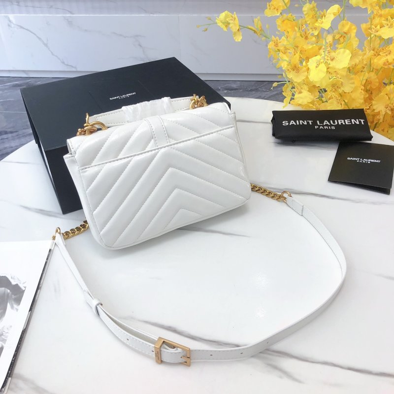 Saint Laurent College Mini White Quilted Leather Crossbody Bag view