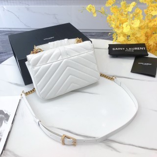 Saint Laurent College Mini White Quilted Leather Crossbody Bag view 5