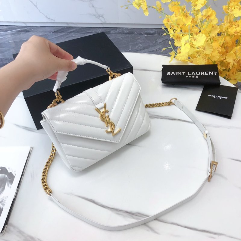 Saint Laurent College Mini White Quilted Leather Crossbody Bag view