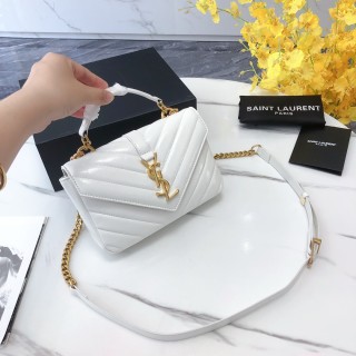 Saint Laurent College Mini White Quilted Leather Crossbody Bag view 7