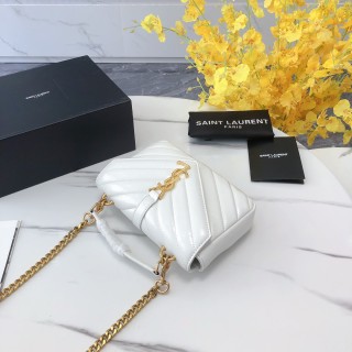 Saint Laurent College Mini White Quilted Leather Crossbody Bag view 8