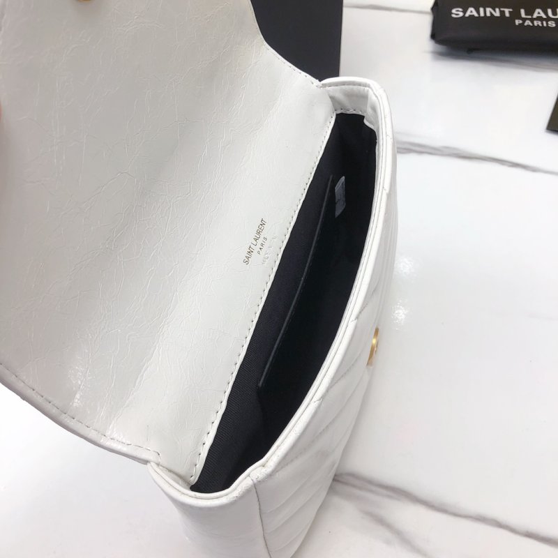 Saint Laurent College Mini White Quilted Leather Crossbody Bag view