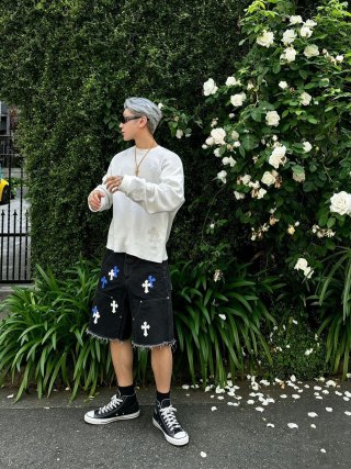 Chrome Hearts Black Cross Denim Shorts view 2