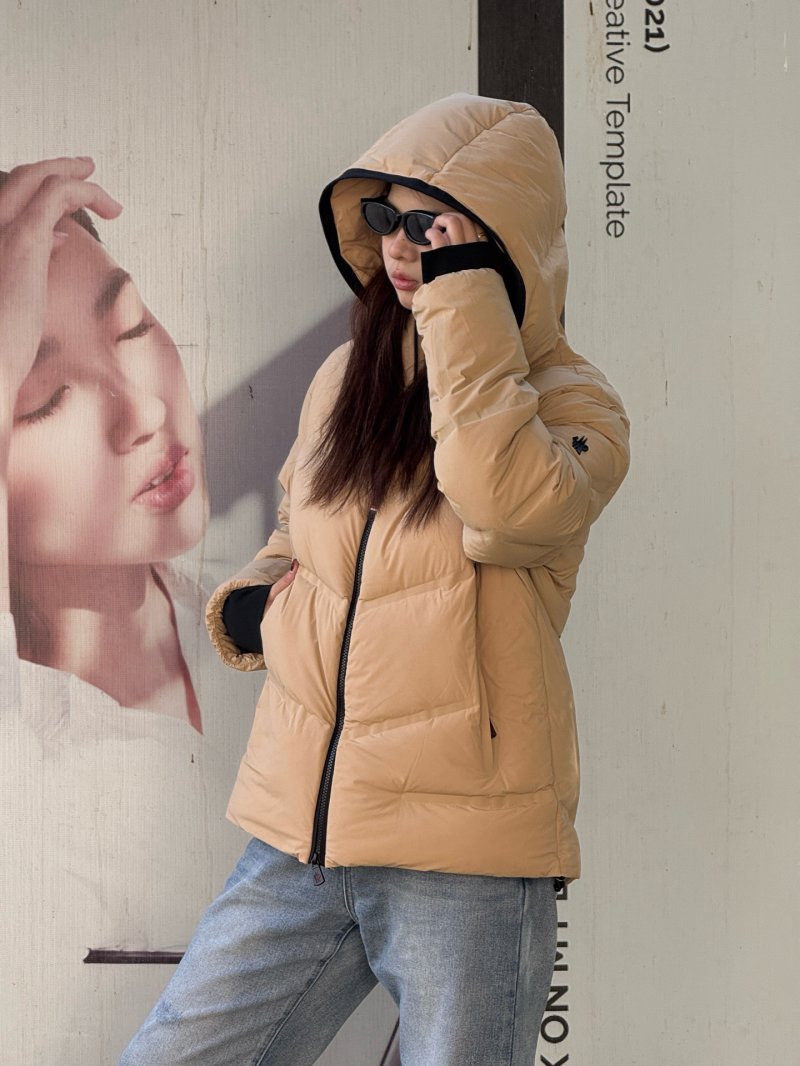 Beige Puffer Down Jacket with Hood