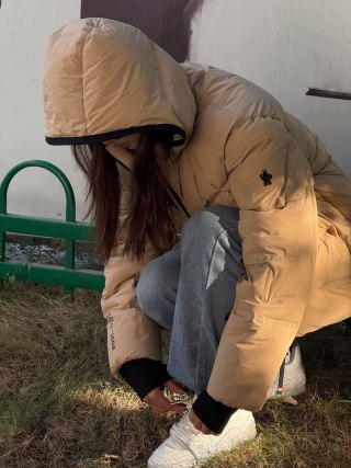 Beige Puffer Down Jacket with Hood view 9