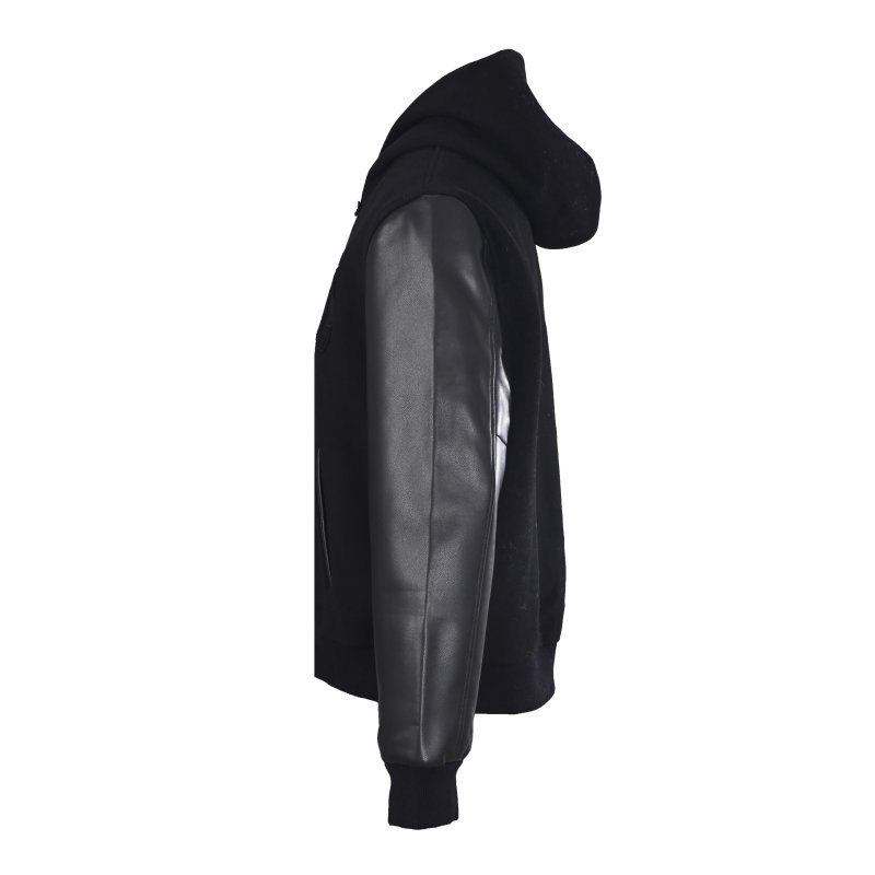 Essentials Black Wool Leather Sleeve Bomber Jacket view