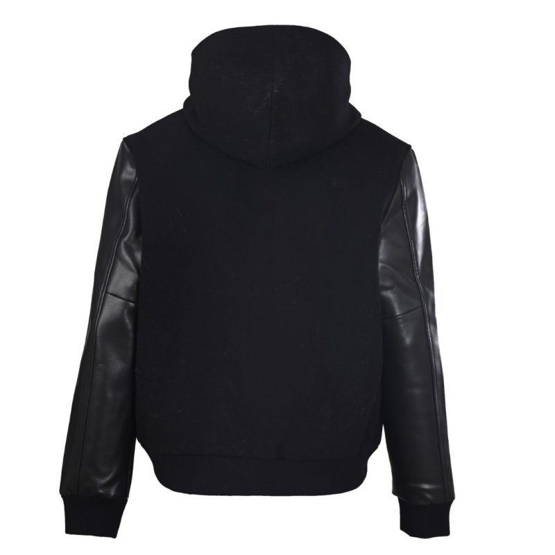 Essentials Black Wool Leather Sleeve Bomber Jacket view