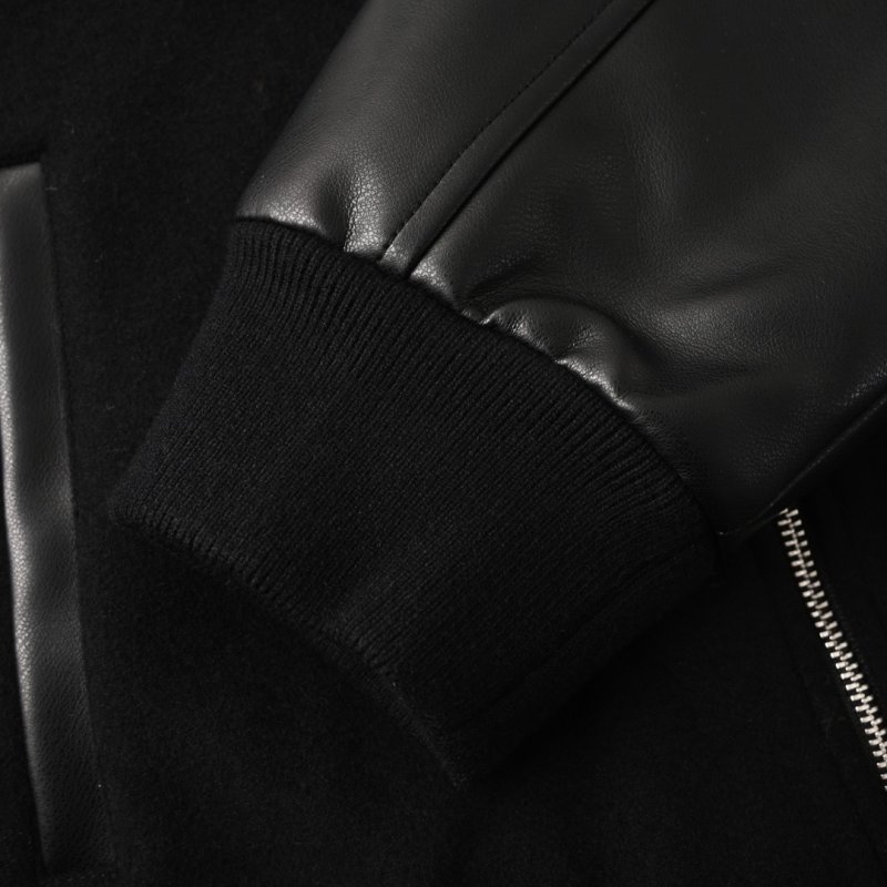 Essentials Black Wool Leather Sleeve Bomber Jacket view