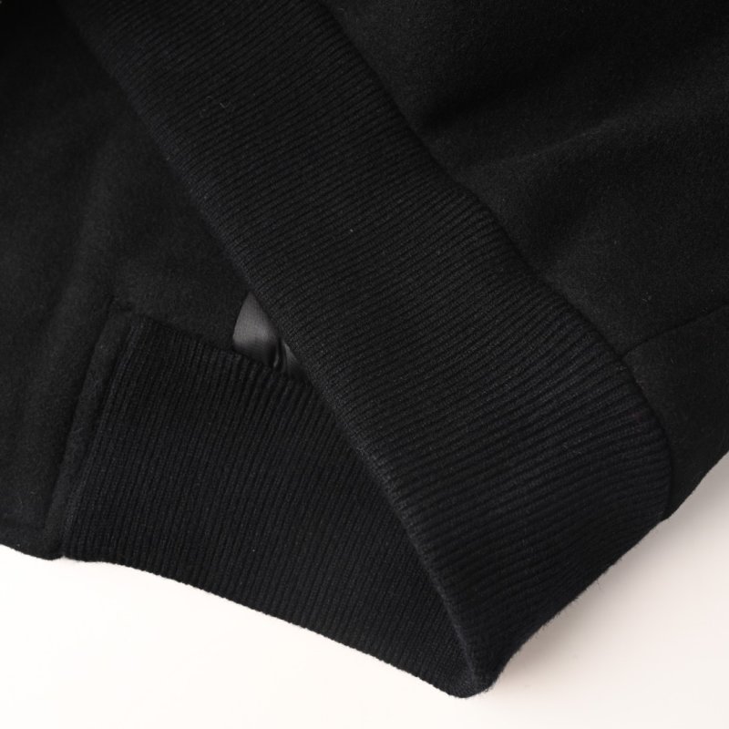 Essentials Black Wool Leather Sleeve Bomber Jacket view