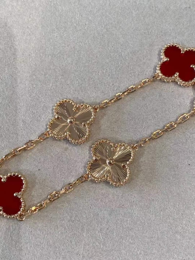 Van Cleef & Arpels Red Carnelian Four-Leaf Clover Necklace view