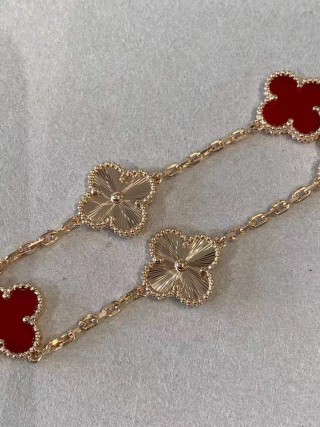 Van Cleef & Arpels Red Carnelian Four-Leaf Clover Necklace view 5