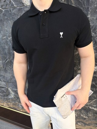 Black Short Sleeve Polo T-Shirt with Minimalist Embroidery view 4